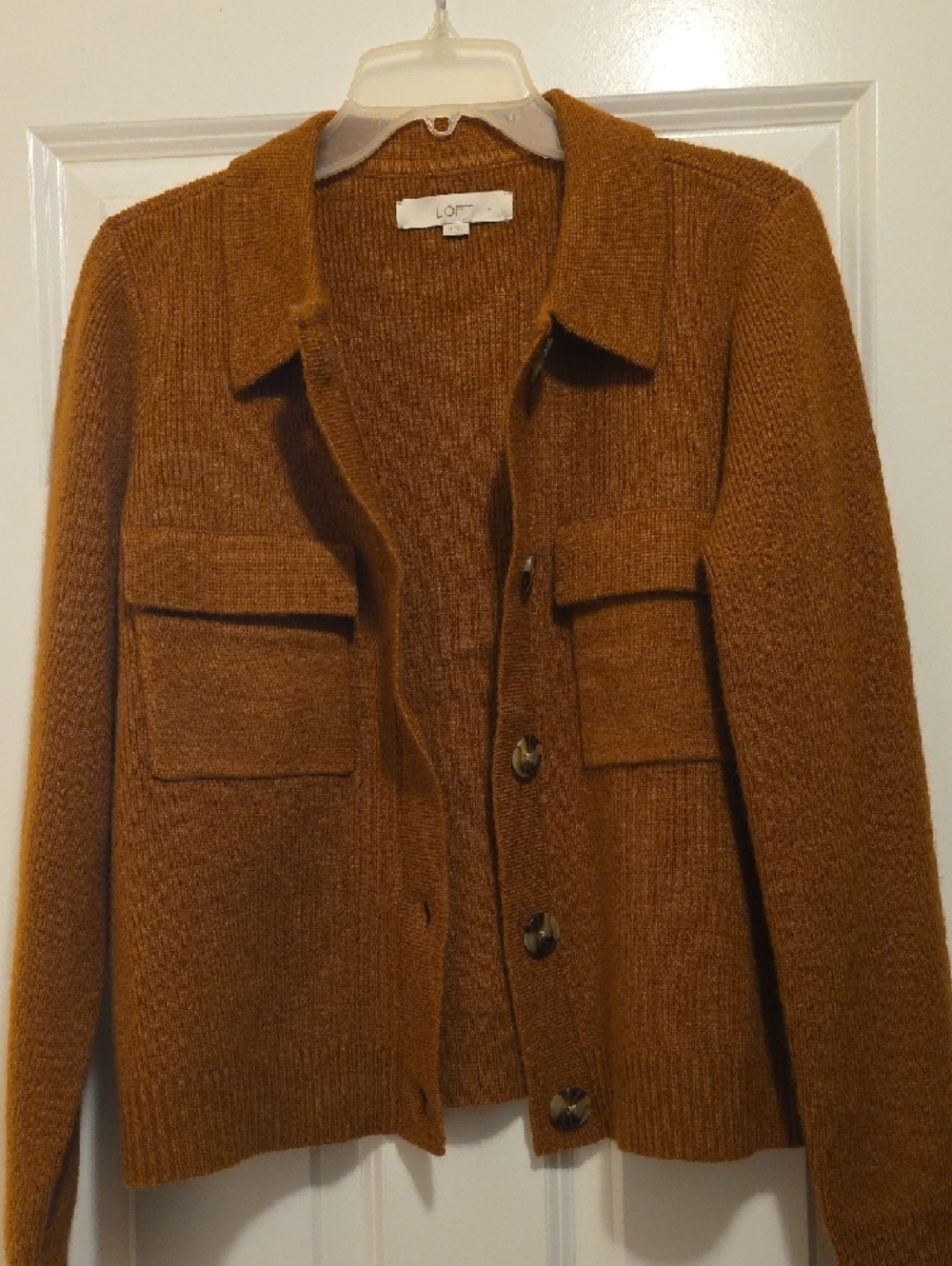 LOFT Caramel Brown Button-Front Knit Jacket - Picture 3 of 6